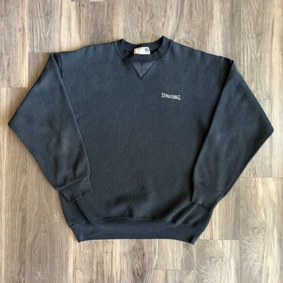 Vintage Sun Faded Black Blank Basic V Stitched Pullover Crewneck Size L Rare - Picture 1 of 7